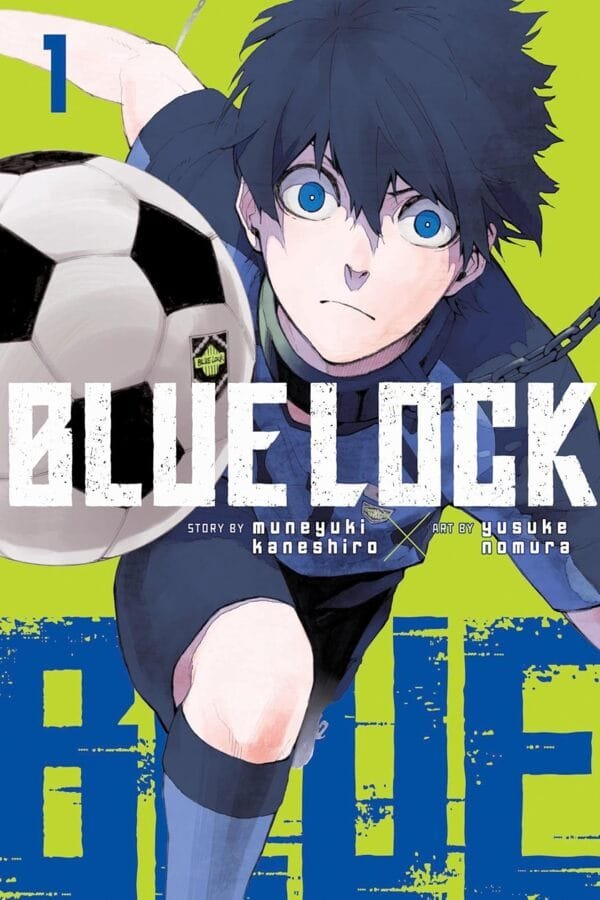 Blue Lock Vol. 1 cover by Yusuke Nomura and Muneyuki Kaneshiro showing Yoichi Isagi.